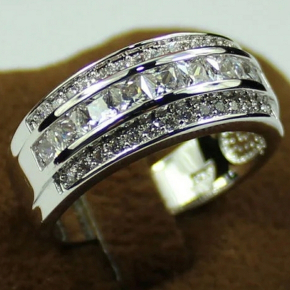 Thick White Gold filled Unisex CZ Ring - Picture 7 of 8